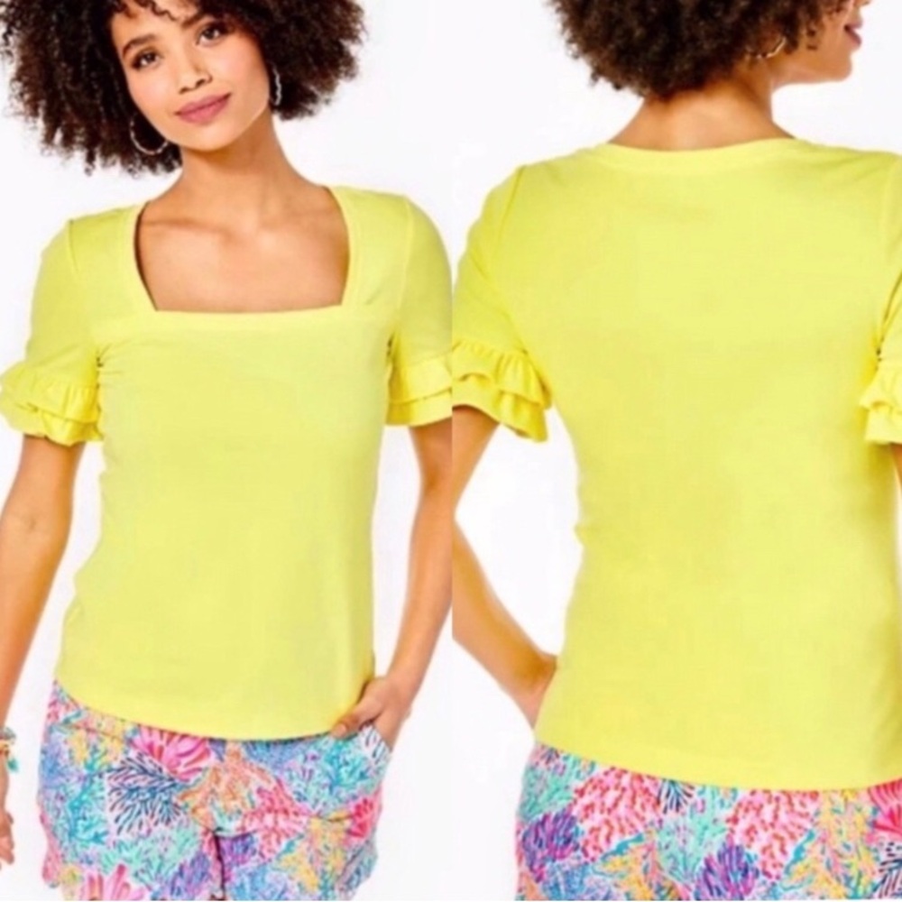 Lilly Pulitzer Yellow Ruffle Sleeve Top